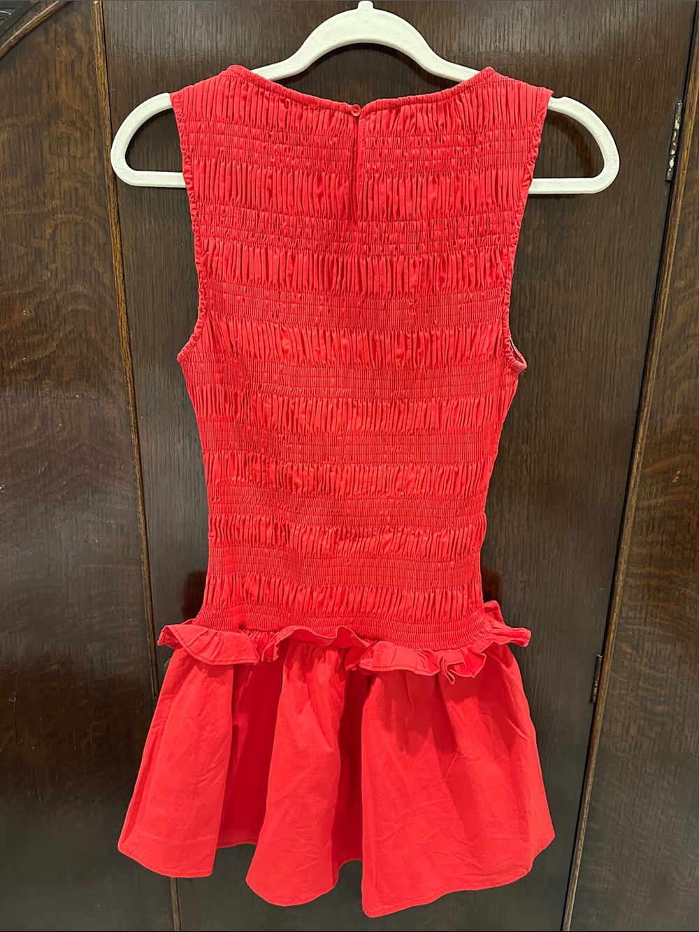 Red Smocked Ruffle Mini Dress - Picture 3 of 3